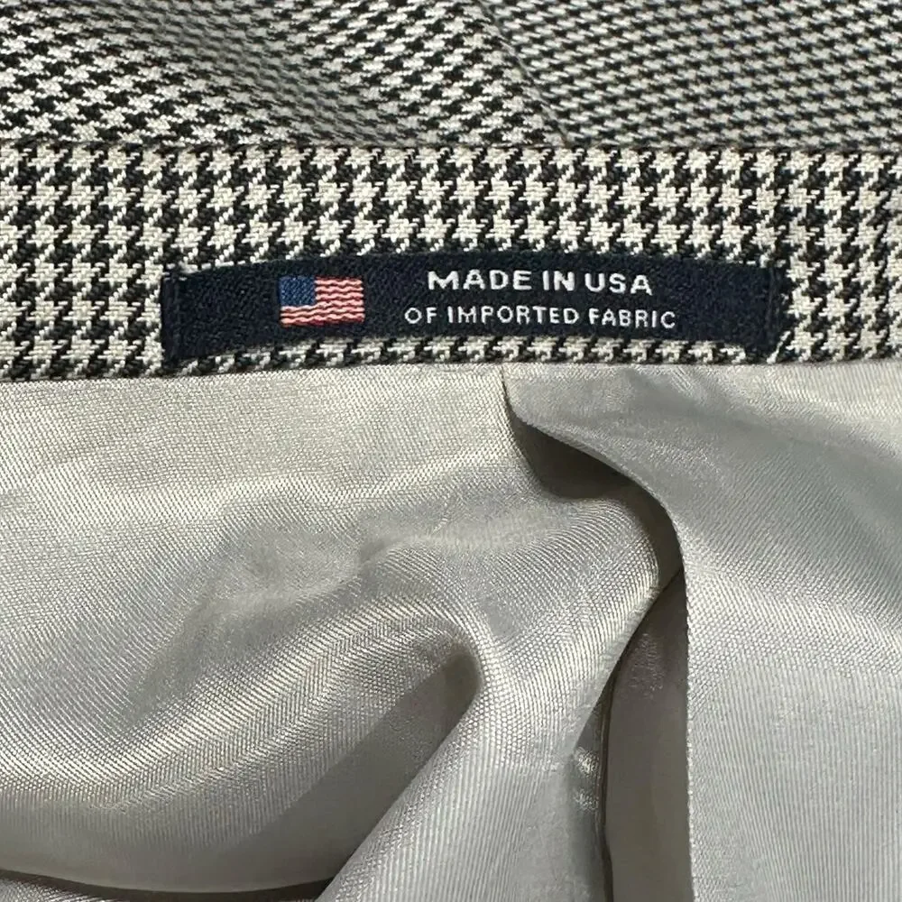 Hart Schaffner Marx Suit Jacket Men 42L Black Gray Micro Houndstooth Wool Office